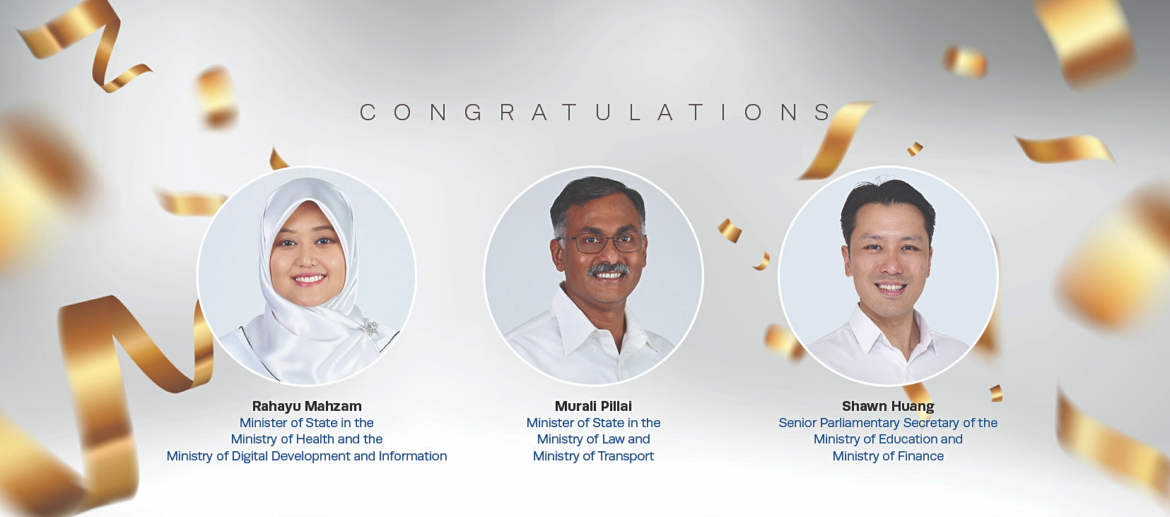 3 MPs congrats. 13jun v4 Three Members of Parliament from Jurong-Clementi Town Council have been promoted with new appointments
